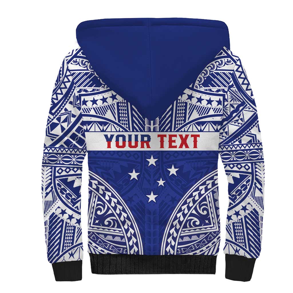 Personalised Toa Samoa Rugby Spirit Sherpa Hoodie Blue Samoan Tribal Pattern LT9 - Polynesian Pride