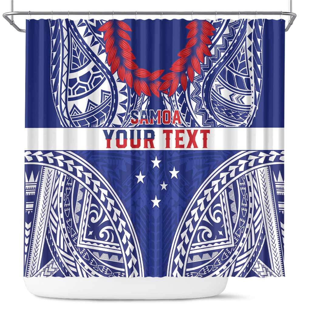 Personalised Toa Samoa Rugby Spirit Shower Curtain Blue Samoan Tribal Pattern LT9 Blue - Polynesian Pride