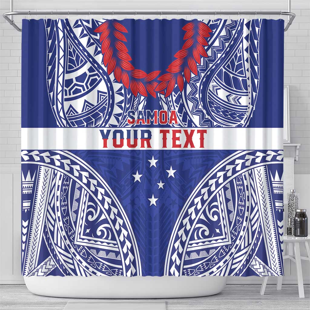 Personalised Toa Samoa Rugby Spirit Shower Curtain Blue Samoan Tribal Pattern LT9 - Polynesian Pride