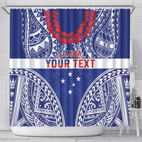 Personalised Toa Samoa Rugby Spirit Shower Curtain Blue Samoan Tribal Pattern LT9 - Polynesian Pride