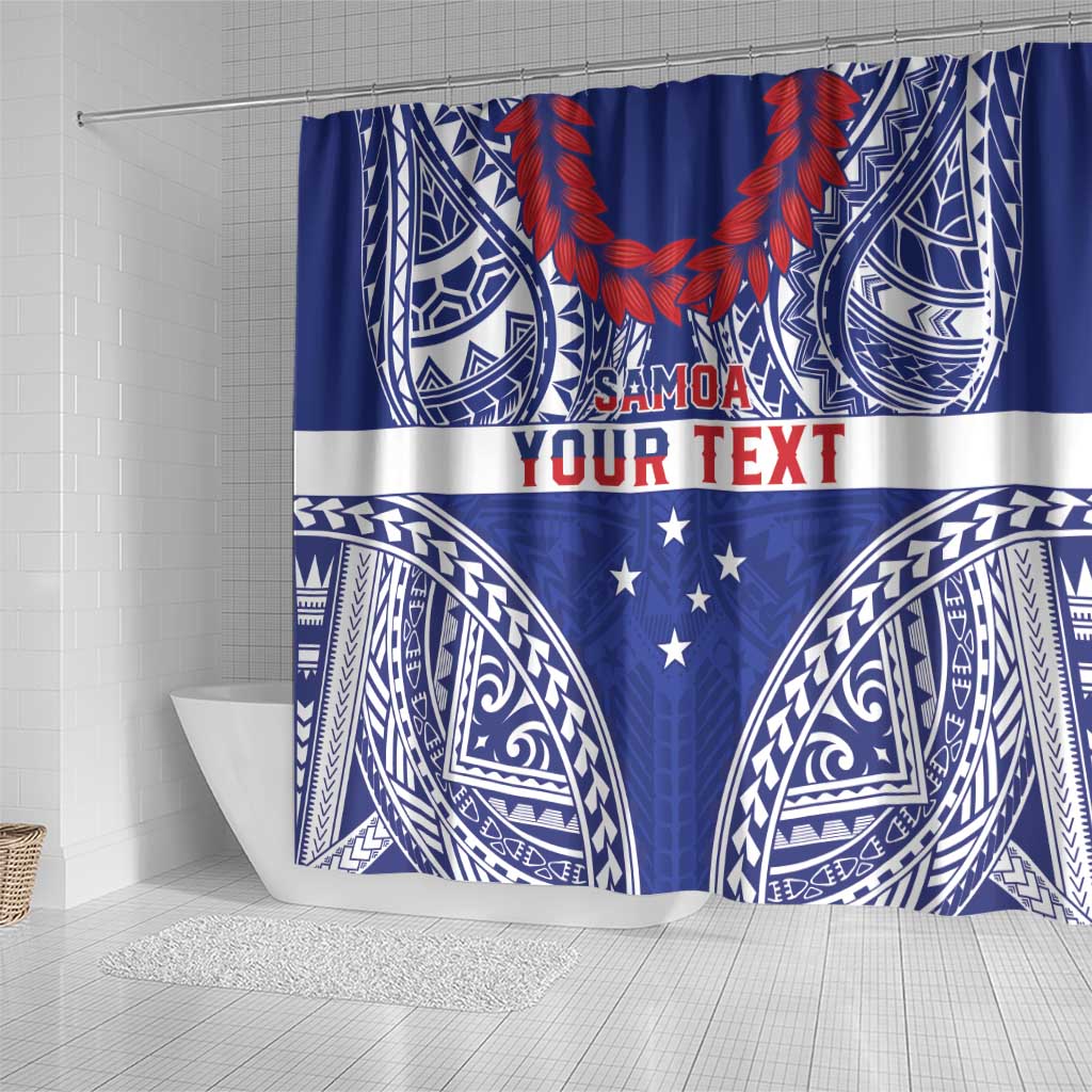 Personalised Toa Samoa Rugby Spirit Shower Curtain Blue Samoan Tribal Pattern LT9 - Polynesian Pride