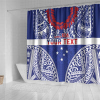 Personalised Toa Samoa Rugby Spirit Shower Curtain Blue Samoan Tribal Pattern LT9 - Polynesian Pride