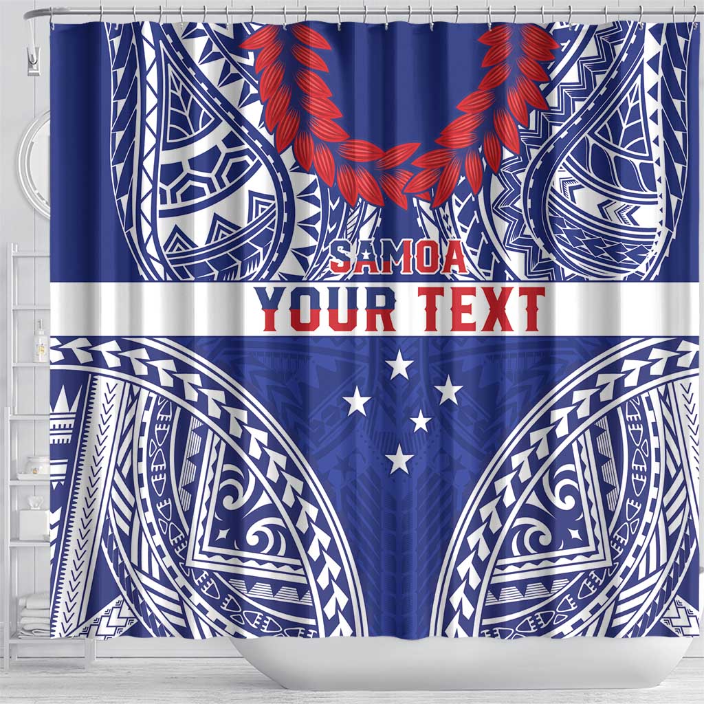 Personalised Toa Samoa Rugby Spirit Shower Curtain Blue Samoan Tribal Pattern LT9 - Polynesian Pride