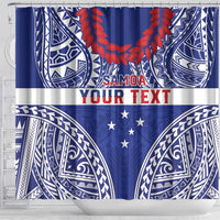 Personalised Toa Samoa Rugby Spirit Shower Curtain Blue Samoan Tribal Pattern LT9 - Polynesian Pride