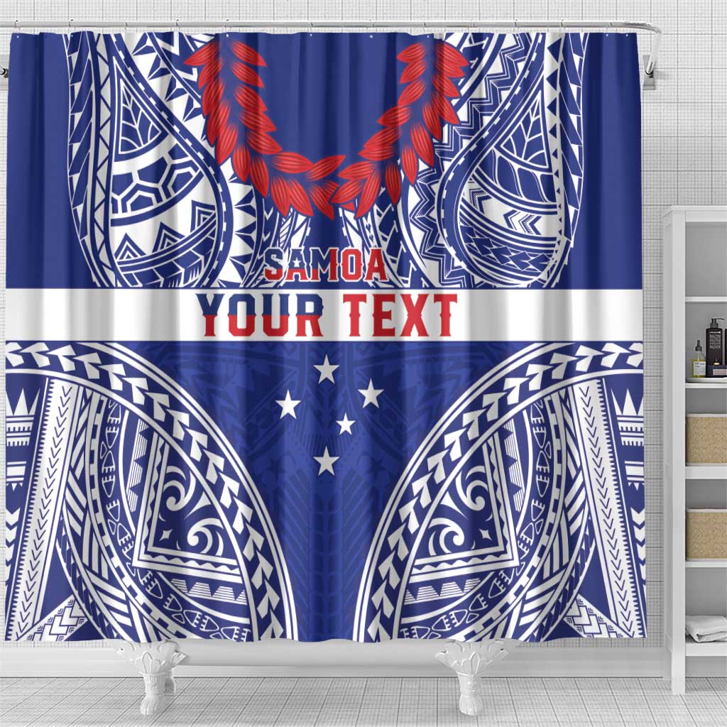 Personalised Toa Samoa Rugby Spirit Shower Curtain Blue Samoan Tribal Pattern LT9 - Polynesian Pride