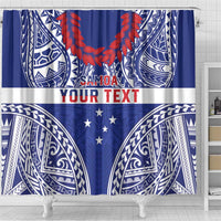 Personalised Toa Samoa Rugby Spirit Shower Curtain Blue Samoan Tribal Pattern LT9 - Polynesian Pride