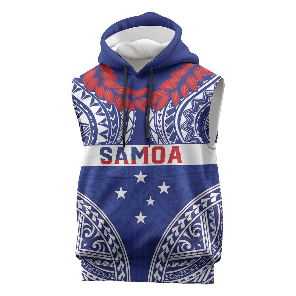 Personalised Toa Samoa Rugby Spirit Sleeveless Hoodie Blue Samoan Tribal Pattern LT9 Blue - Polynesian Pride