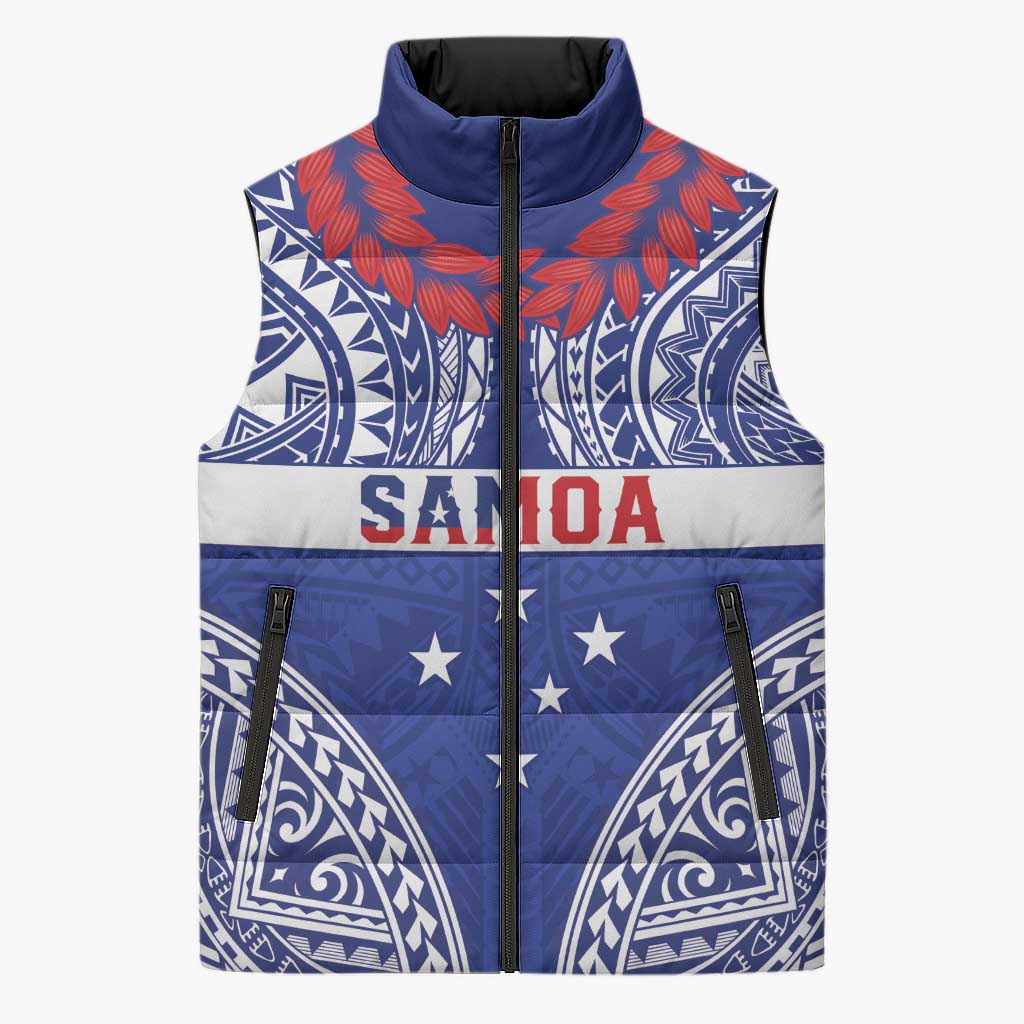 Personalised Toa Samoa Rugby Spirit Sleeveless Puffer Jacket Blue Samoan Tribal Pattern LT9 Unisex Blue - Polynesian Pride