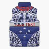 Personalised Toa Samoa Rugby Spirit Sleeveless Puffer Jacket Blue Samoan Tribal Pattern LT9 - Polynesian Pride