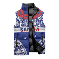 Personalised Toa Samoa Rugby Spirit Sleeveless Puffer Jacket Blue Samoan Tribal Pattern LT9 - Polynesian Pride