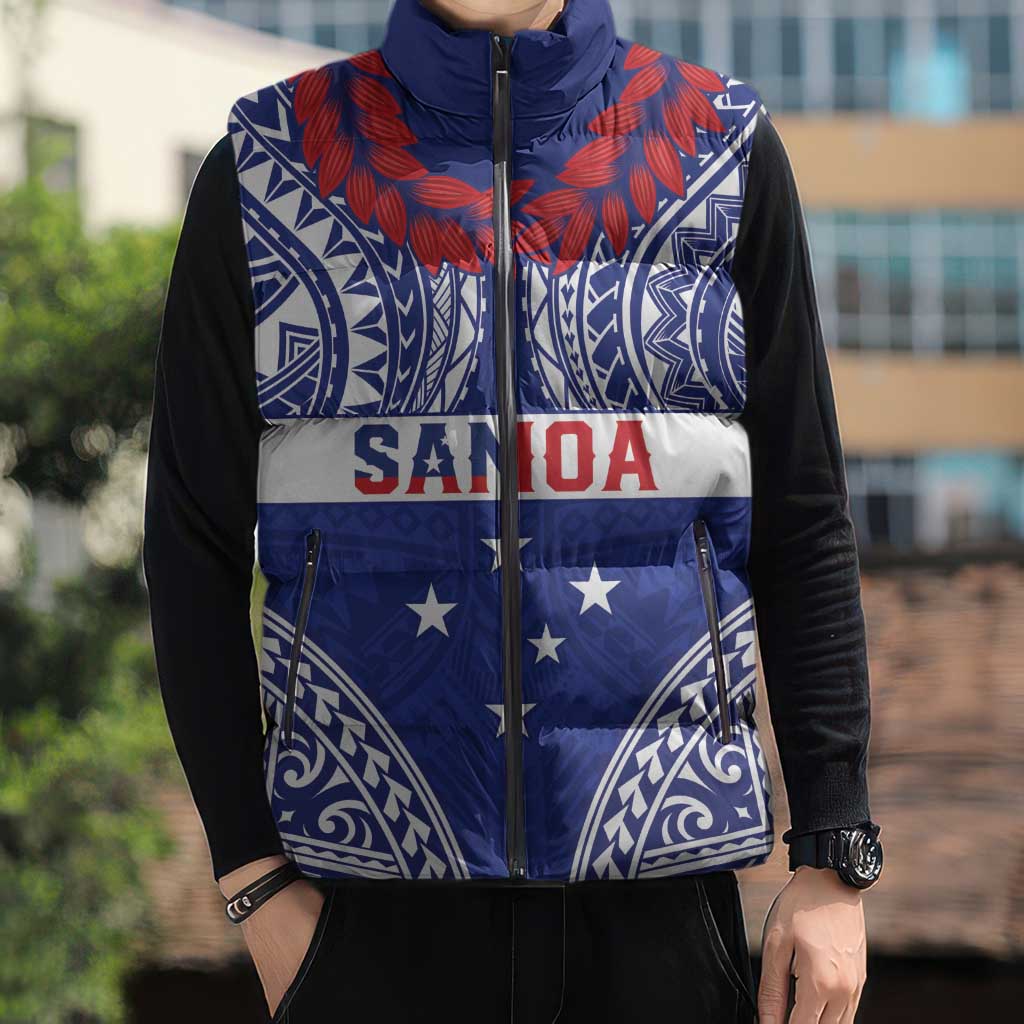 Personalised Toa Samoa Rugby Spirit Sleeveless Puffer Jacket Blue Samoan Tribal Pattern LT9 - Polynesian Pride
