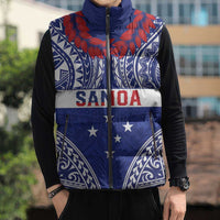 Personalised Toa Samoa Rugby Spirit Sleeveless Puffer Jacket Blue Samoan Tribal Pattern LT9 - Polynesian Pride