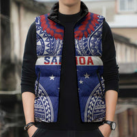 Personalised Toa Samoa Rugby Spirit Sleeveless Puffer Jacket Blue Samoan Tribal Pattern LT9 - Polynesian Pride