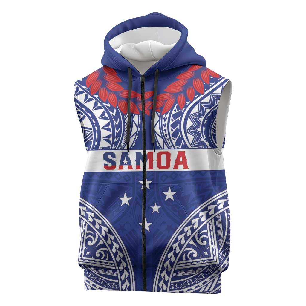 Personalised Toa Samoa Rugby Spirit Sleeveless Zip Hoodie Blue Samoan Tribal Pattern LT9 Blue - Polynesian Pride
