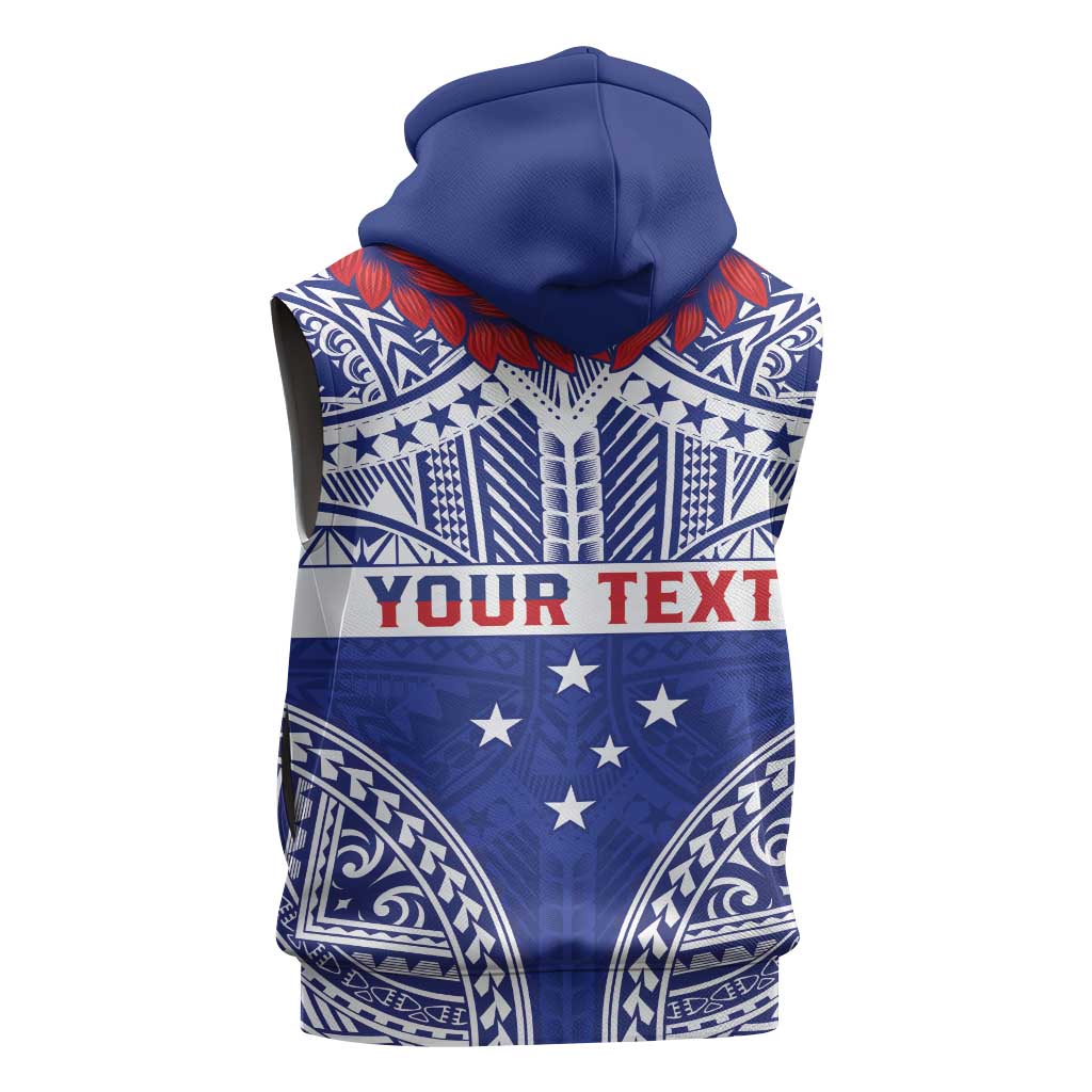 Personalised Toa Samoa Rugby Spirit Sleeveless Zip Hoodie Blue Samoan Tribal Pattern LT9 - Polynesian Pride