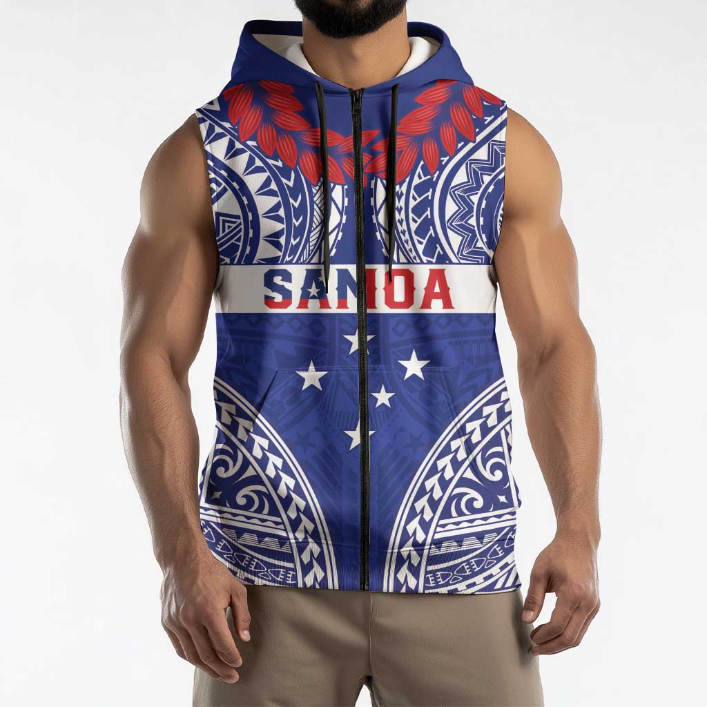 Personalised Toa Samoa Rugby Spirit Sleeveless Zip Hoodie Blue Samoan Tribal Pattern LT9 - Polynesian Pride