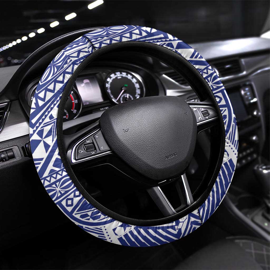 Toa Samoa Rugby Spirit Steering Wheel Cover Blue Samoan Tribal Pattern LT9 Universal Fit Blue - Polynesian Pride