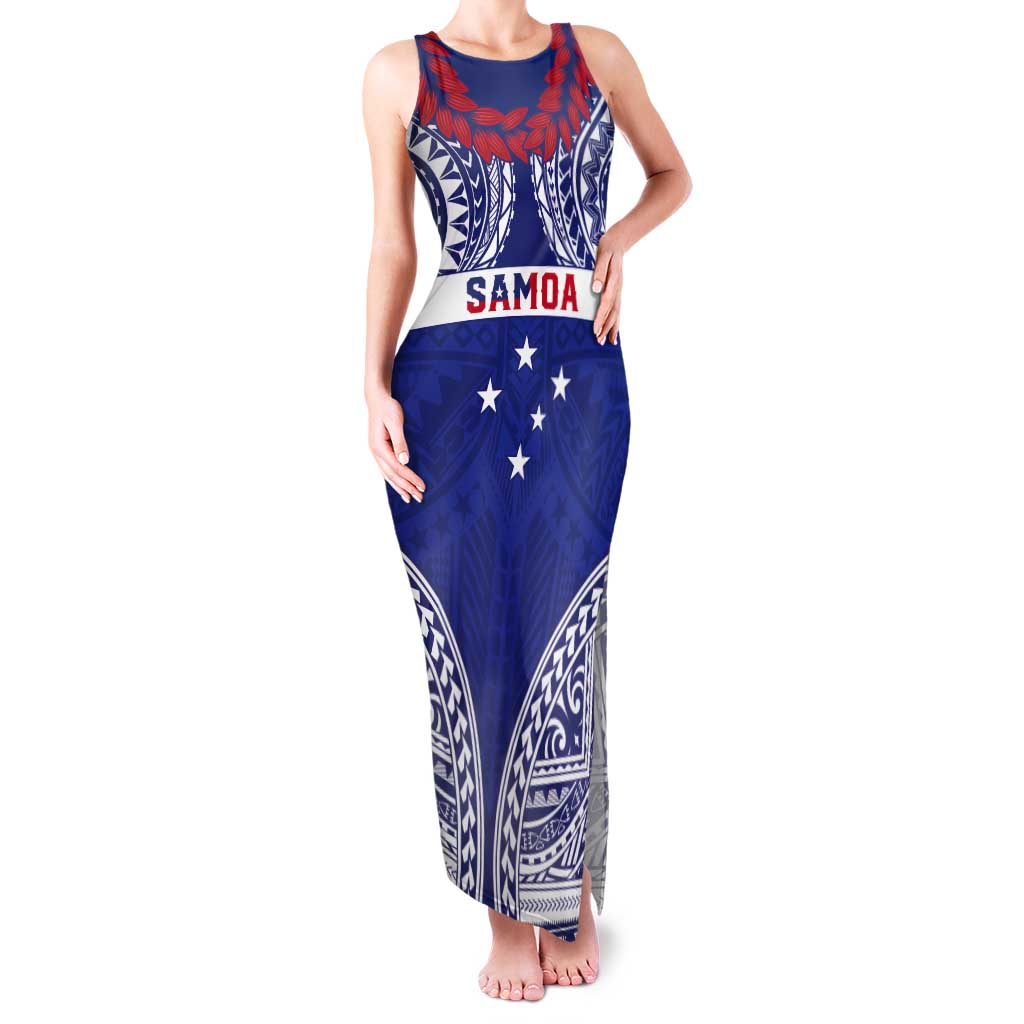 Personalised Toa Samoa Rugby Spirit Tank Maxi Dress Blue Samoan Tribal Pattern LT9 Women Blue - Polynesian Pride