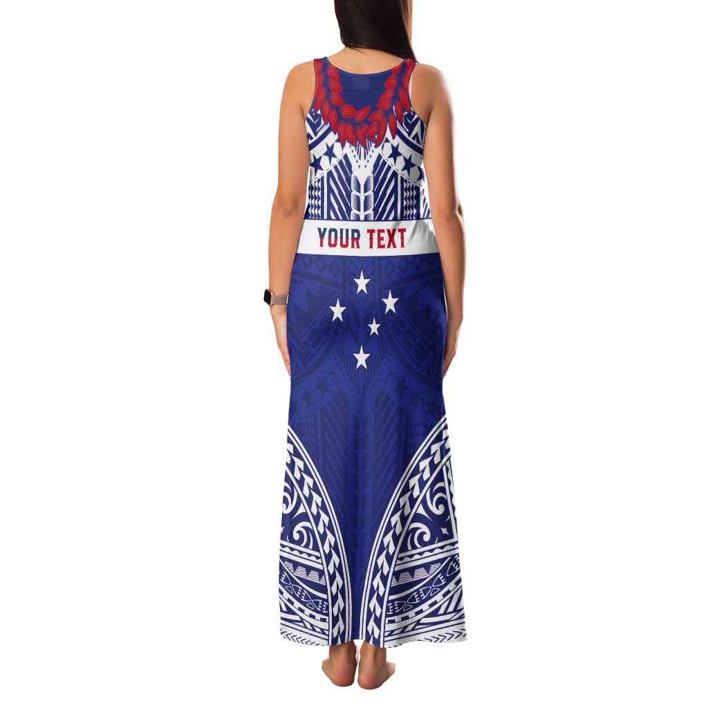 Personalised Toa Samoa Rugby Spirit Tank Maxi Dress Blue Samoan Tribal Pattern LT9 - Polynesian Pride