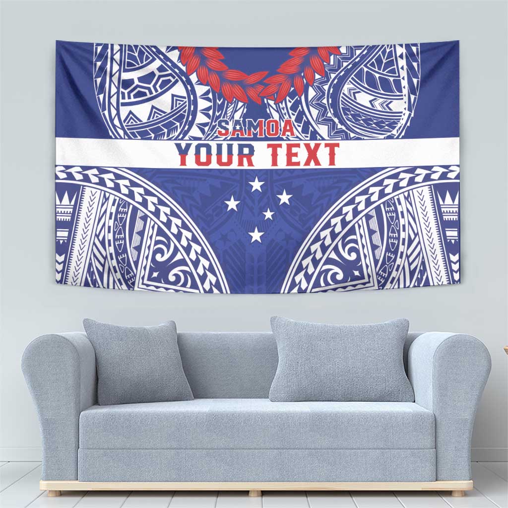Personalised Toa Samoa Rugby Spirit Tapestry Blue Samoan Tribal Pattern LT9 - Polynesian Pride