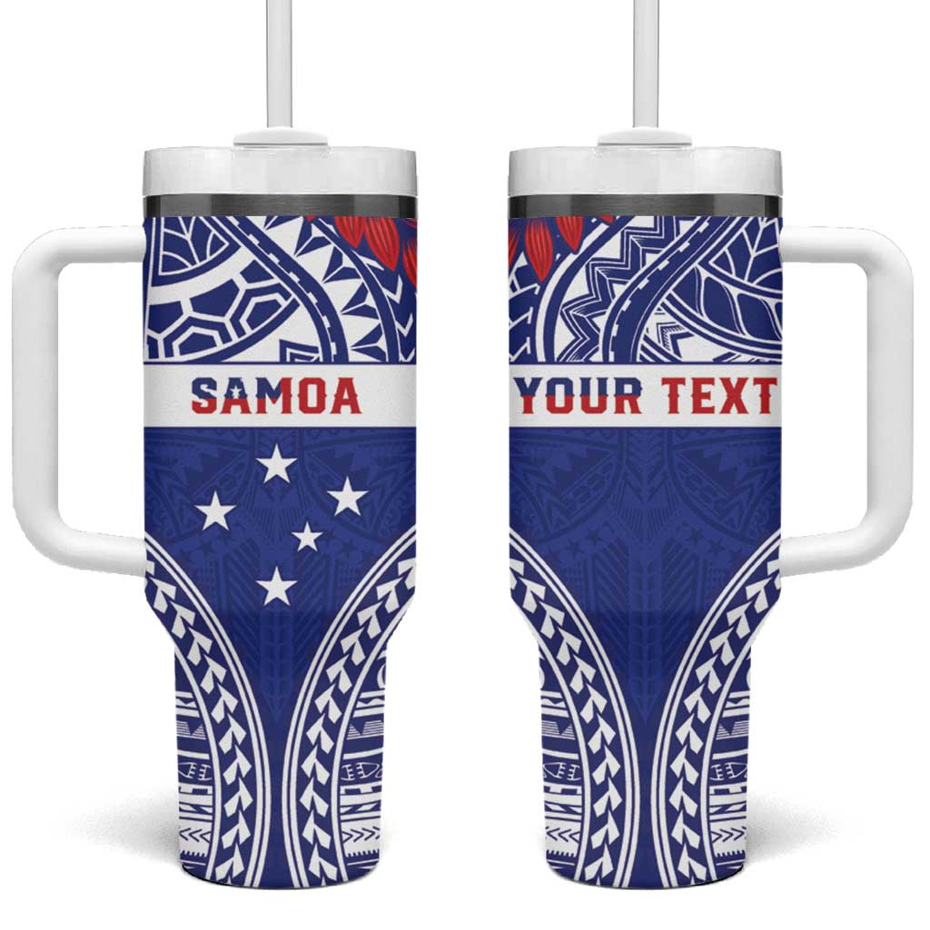 Personalised Toa Samoa Rugby Spirit Tumbler With Handle Blue Samoan Tribal Pattern LT9 One Size: 40 oz Blue - Polynesian Pride
