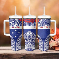 Personalised Toa Samoa Rugby Spirit Tumbler With Handle Blue Samoan Tribal Pattern LT9 - Polynesian Pride