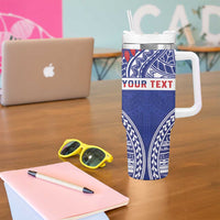 Personalised Toa Samoa Rugby Spirit Tumbler With Handle Blue Samoan Tribal Pattern LT9 - Polynesian Pride
