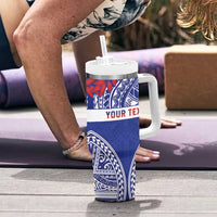 Personalised Toa Samoa Rugby Spirit Tumbler With Handle Blue Samoan Tribal Pattern LT9 - Polynesian Pride