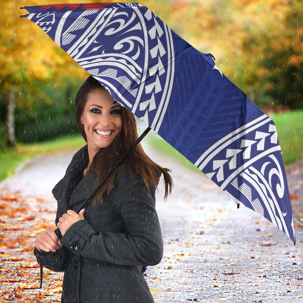 Personalised Toa Samoa Rugby Spirit Umbrella Blue Samoan Tribal Pattern LT9 - Polynesian Pride