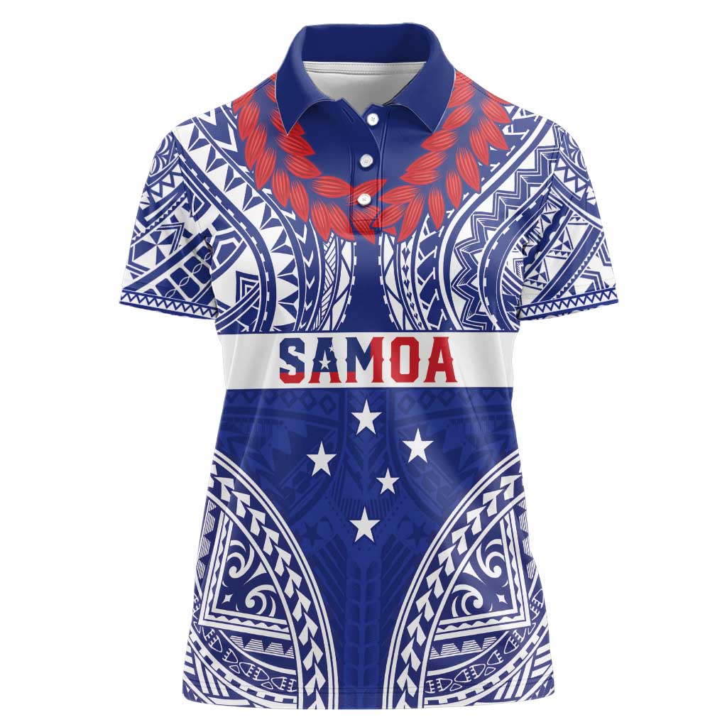 Personalised Toa Samoa Rugby Spirit Women Polo Shirt Blue Samoan Tribal Pattern LT9 Female Blue - Polynesian Pride