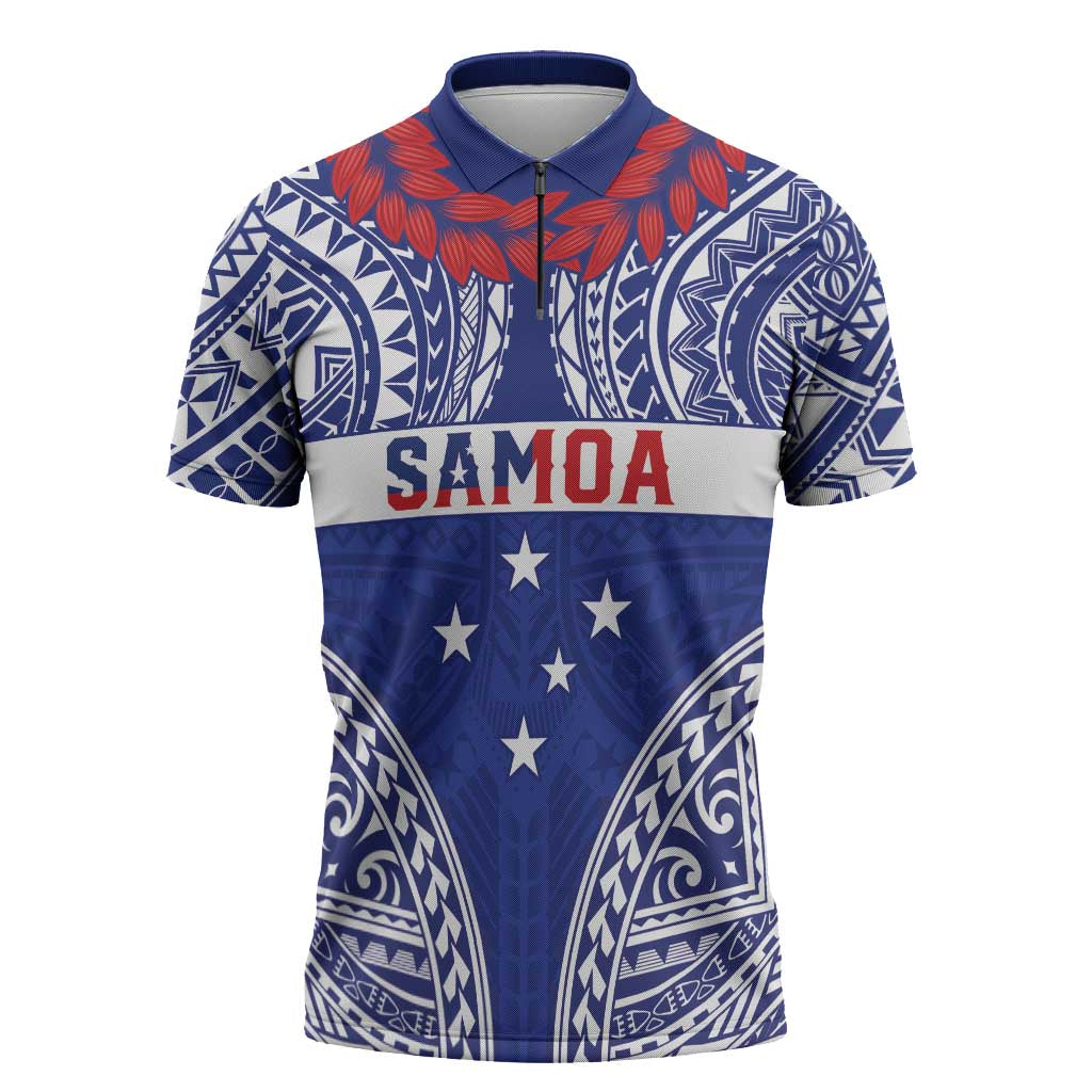 Personalised Toa Samoa Rugby Spirit Zipper Polo Shirt Blue Samoan Tribal Pattern LT9 Blue - Polynesian Pride