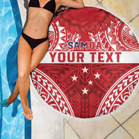 Personalised Toa Samoa Rugby Spirit Beach Blanket Red Samoan Tribal Pattern LT9 - Polynesian Pride