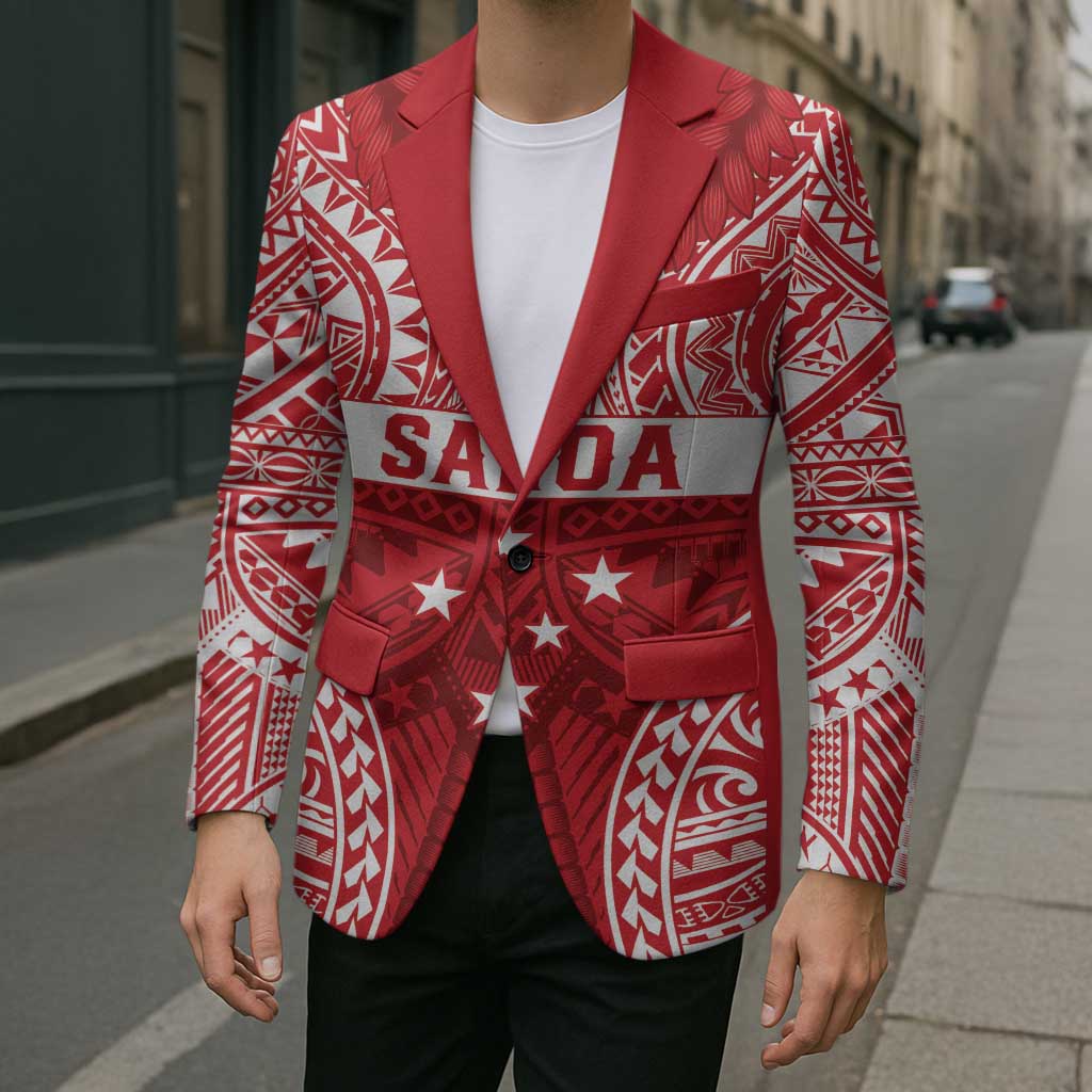 Personalised Toa Samoa Rugby Spirit Blazer Red Samoan Tribal Pattern LT9 - Polynesian Pride