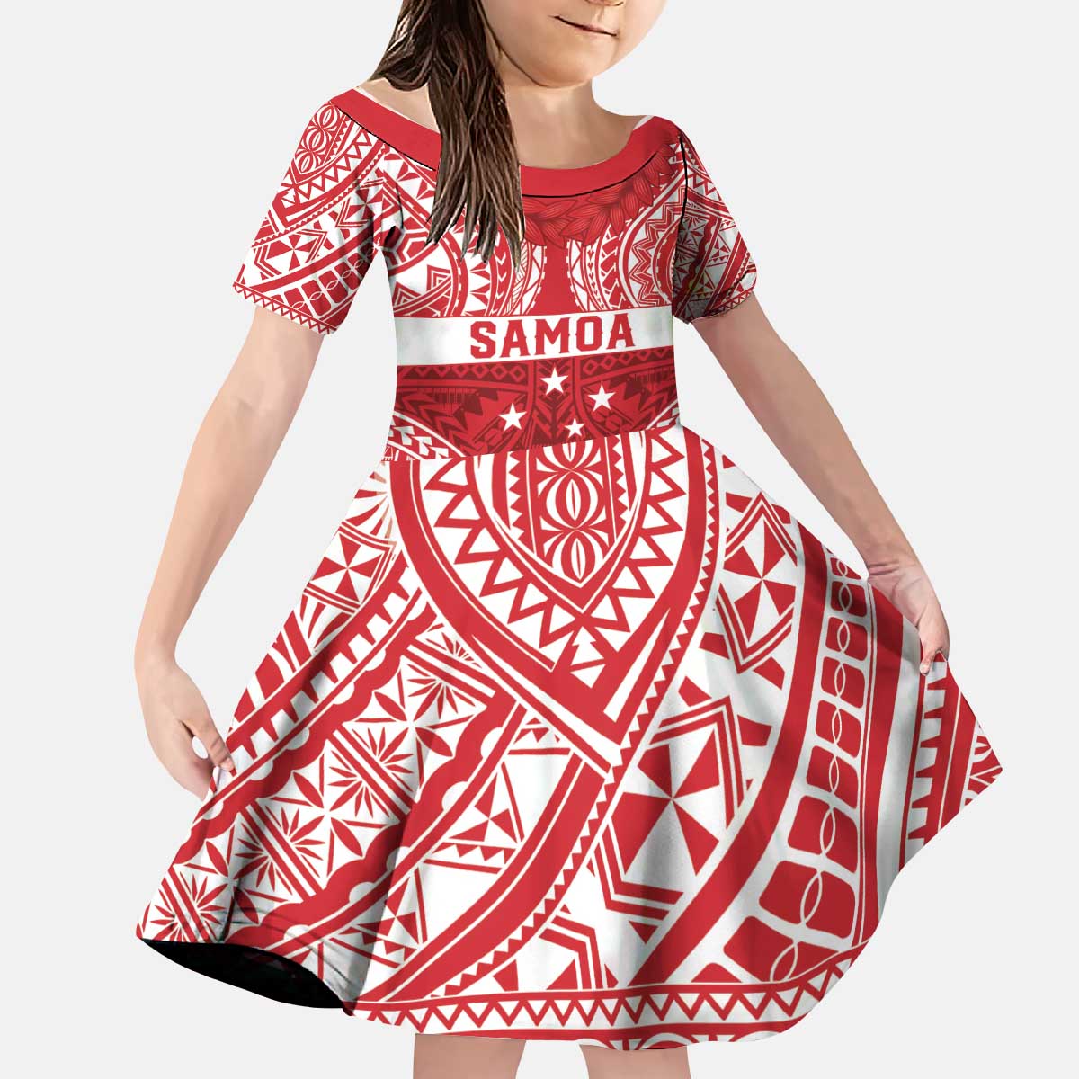 Personalised Toa Samoa Rugby Spirit Kid Short Sleeve Dress Red Samoan Tribal Pattern LT9 KID Red - Polynesian Pride