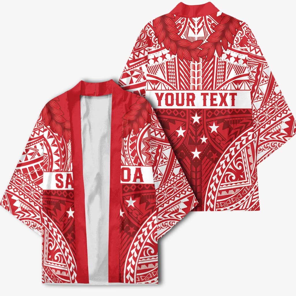 Personalised Toa Samoa Rugby Spirit Kimono Red Samoan Tribal Pattern LT9 - Polynesian Pride