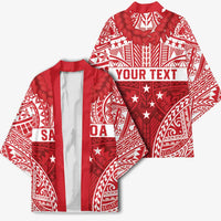 Personalised Toa Samoa Rugby Spirit Kimono Red Samoan Tribal Pattern LT9 - Polynesian Pride