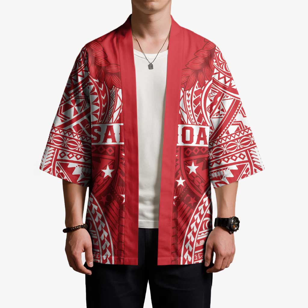 Personalised Toa Samoa Rugby Spirit Kimono Red Samoan Tribal Pattern LT9 - Polynesian Pride
