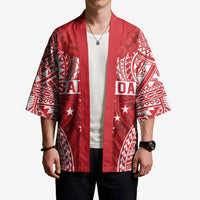 Personalised Toa Samoa Rugby Spirit Kimono Red Samoan Tribal Pattern LT9 - Polynesian Pride