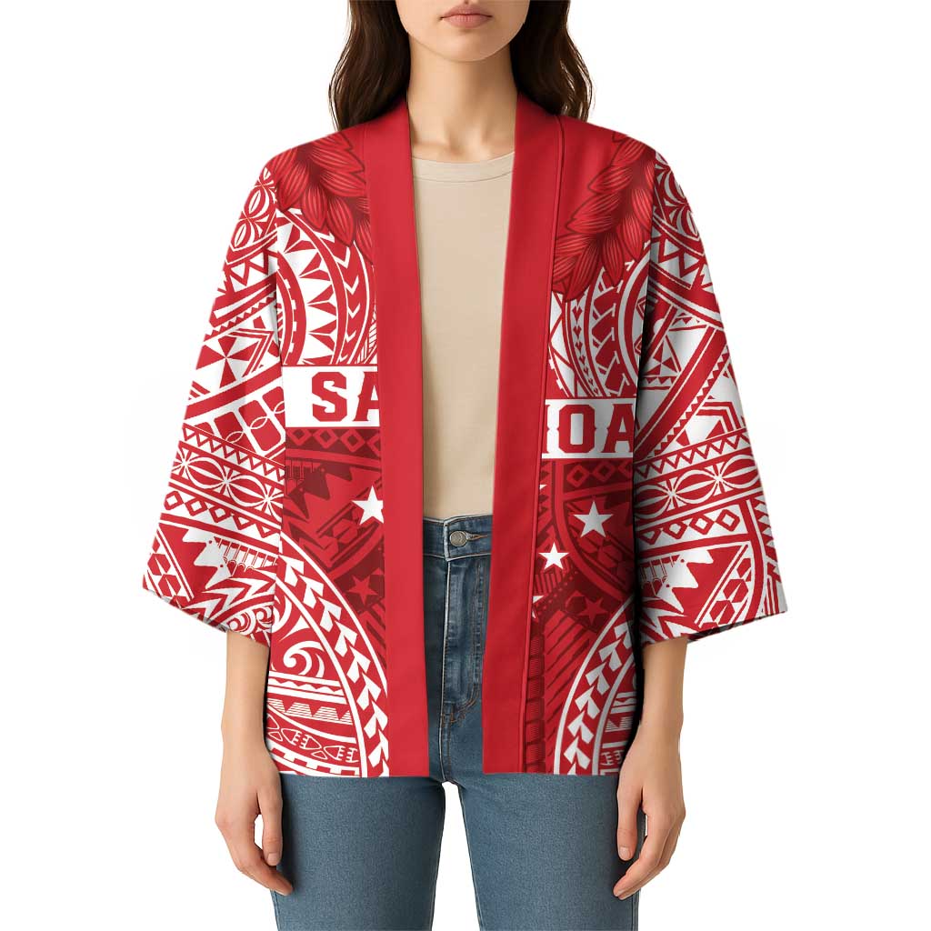 Personalised Toa Samoa Rugby Spirit Kimono Red Samoan Tribal Pattern LT9 - Polynesian Pride