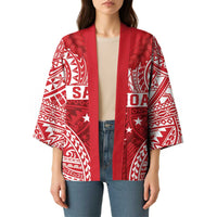 Personalised Toa Samoa Rugby Spirit Kimono Red Samoan Tribal Pattern LT9 - Polynesian Pride