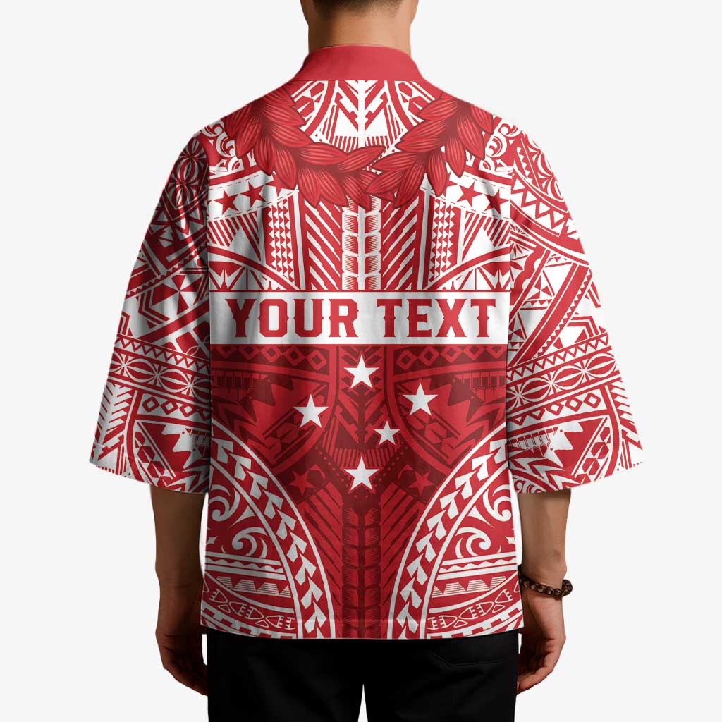 Personalised Toa Samoa Rugby Spirit Kimono Red Samoan Tribal Pattern LT9 - Polynesian Pride