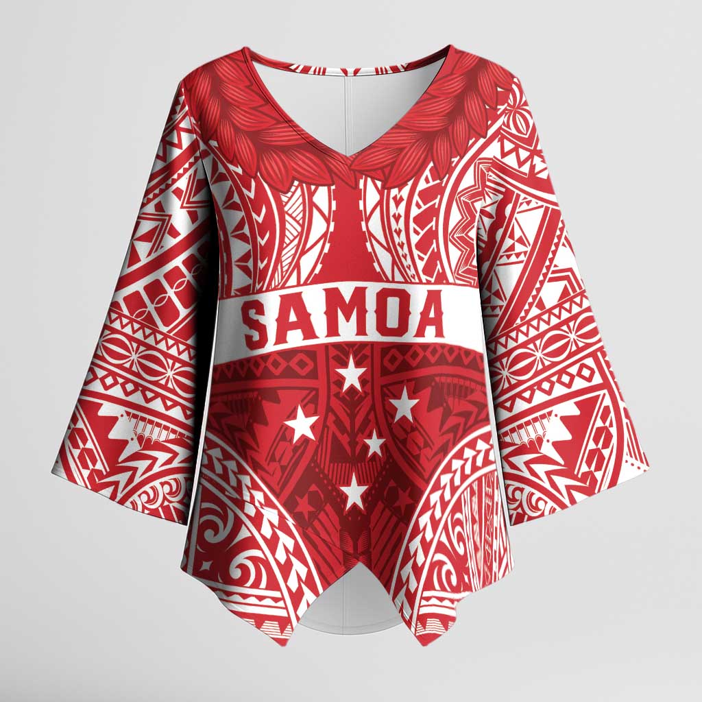 Personalised Toa Samoa Rugby Spirit Kimono Sleeve Blouse Red Samoan Tribal Pattern LT9 Female Red - Polynesian Pride