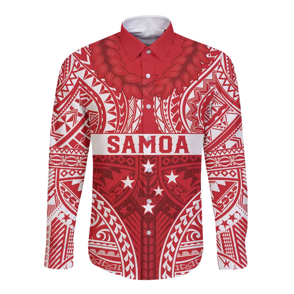 Personalised Toa Samoa Rugby Spirit Long Sleeve Button Shirt Red Samoan Tribal Pattern LT9 Unisex Red - Polynesian Pride