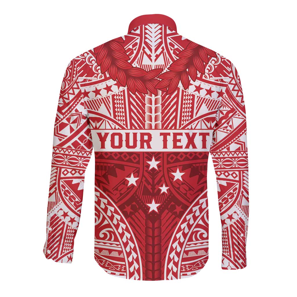 Personalised Toa Samoa Rugby Spirit Long Sleeve Button Shirt Red Samoan Tribal Pattern LT9 - Polynesian Pride