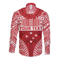 Personalised Toa Samoa Rugby Spirit Long Sleeve Button Shirt Red Samoan Tribal Pattern LT9 - Polynesian Pride