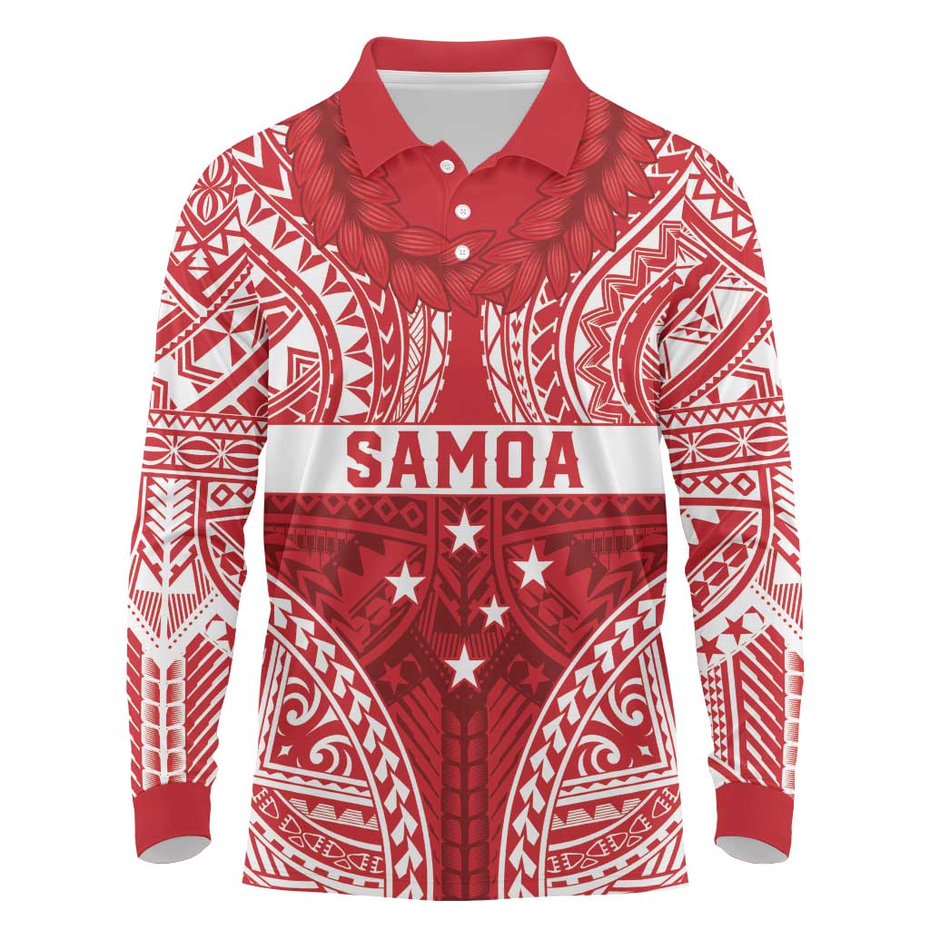 Personalised Toa Samoa Rugby Spirit Long Sleeve Polo Shirt Red Samoan Tribal Pattern LT9 Red - Polynesian Pride