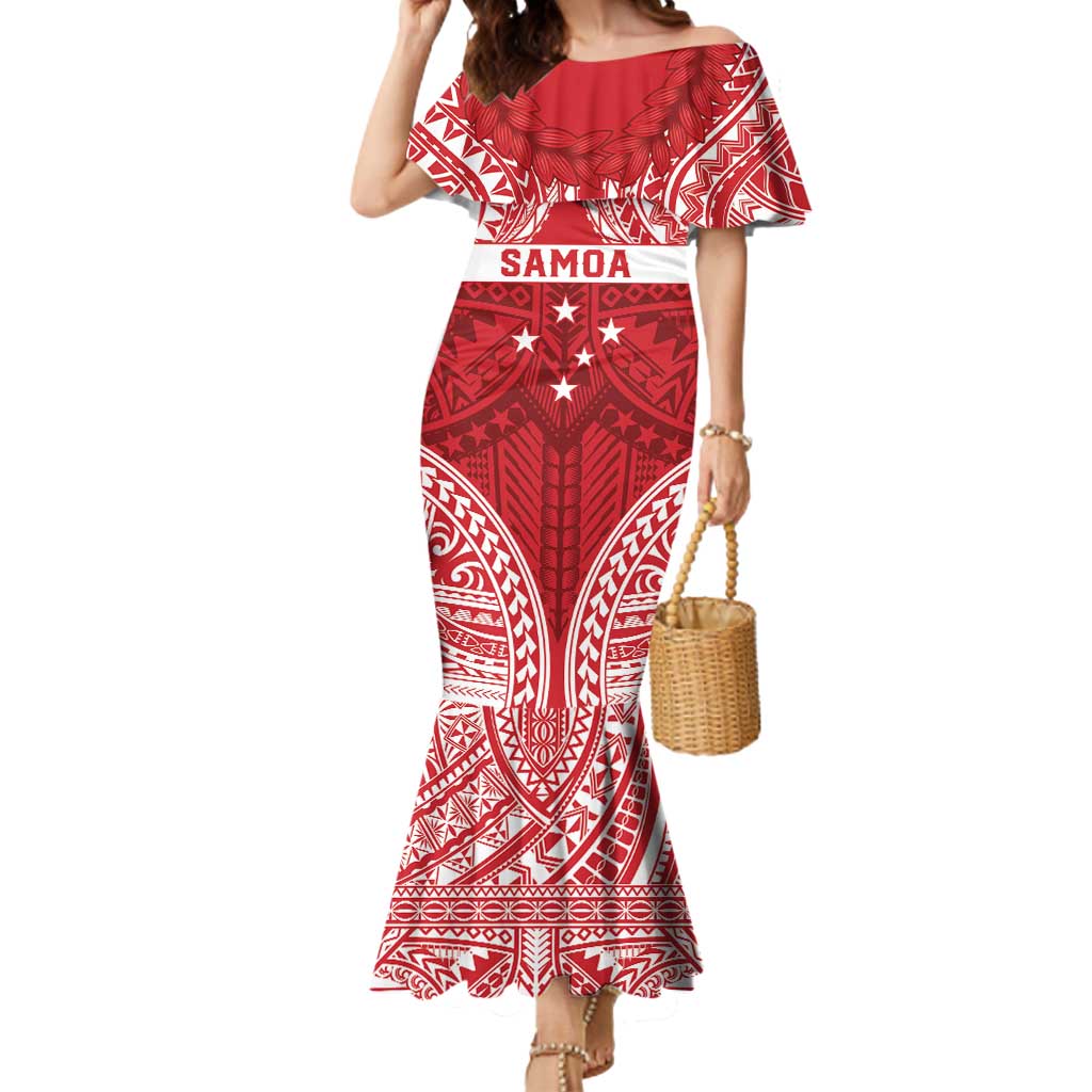 Personalised Toa Samoa Rugby Spirit Mermaid Dress Red Samoan Tribal Pattern LT9 Women Red - Polynesian Pride