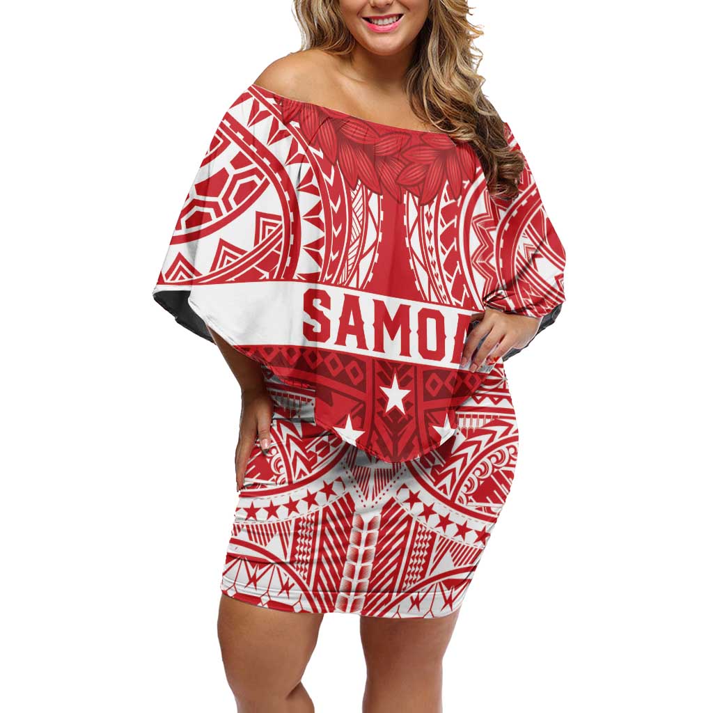 Personalised Toa Samoa Rugby Spirit Off Shoulder Short Dress Red Samoan Tribal Pattern LT9 Women Red - Polynesian Pride