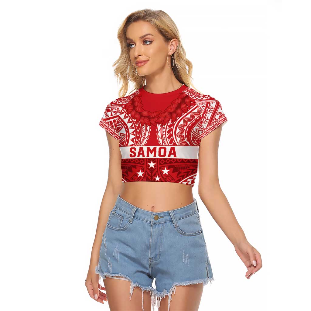 Personalised Toa Samoa Rugby Spirit Raglan Cropped T Shirt Red Samoan Tribal Pattern LT9 Female Red - Polynesian Pride