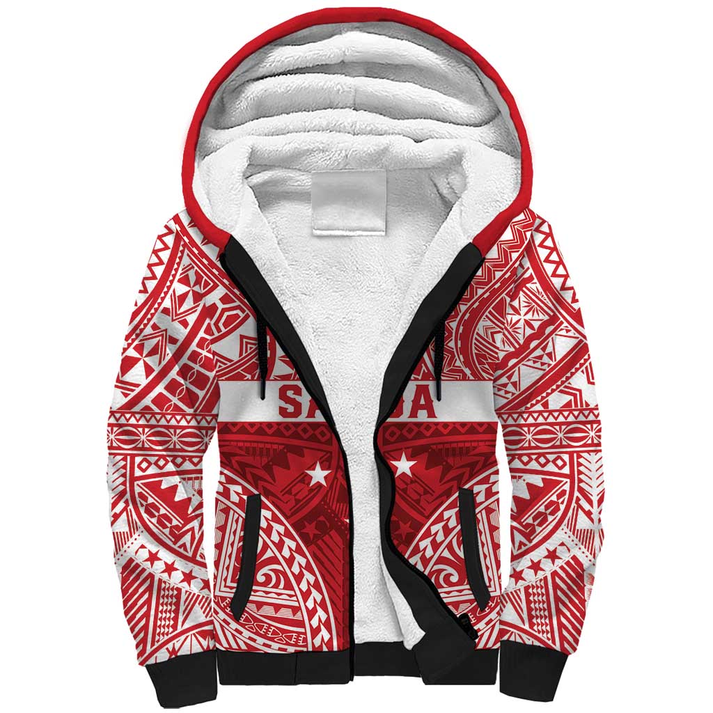 Personalised Toa Samoa Rugby Spirit Sherpa Hoodie Red Samoan Tribal Pattern LT9 Unisex Red - Polynesian Pride